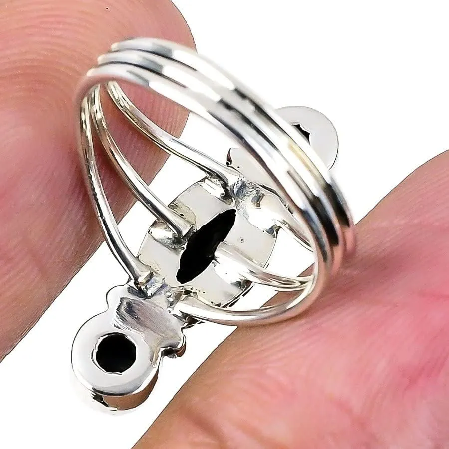 925 Sterling Silver Adjustable Ring - 3 Gemstones Marquise & Round Shape Handmade Ring for Women, Statement Jewelry Gift for Her