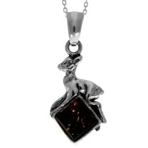 925 Sterling Silver & Genuine Baltic Amber Classic  Fawn Pendant - K218