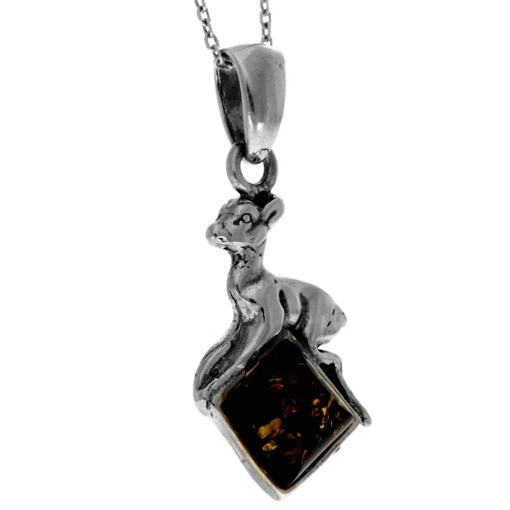 925 Sterling Silver & Genuine Baltic Amber Classic  Fawn Pendant - K218
