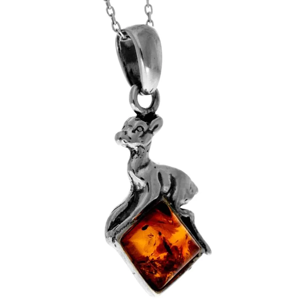 925 Sterling Silver & Genuine Baltic Amber Classic  Fawn Pendant - K218