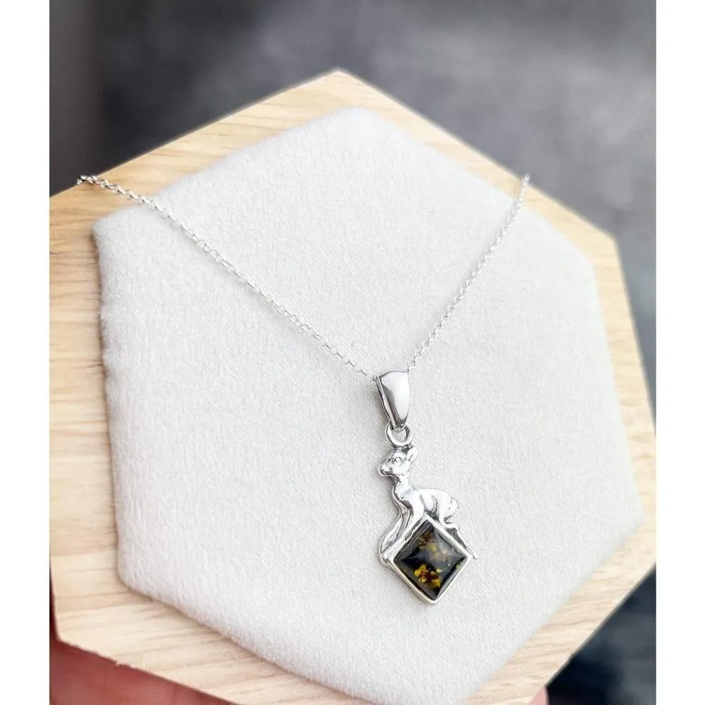 925 Sterling Silver & Genuine Baltic Amber Classic  Fawn Pendant - K218
