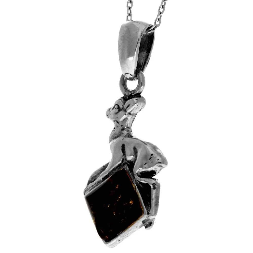 925 Sterling Silver & Genuine Baltic Amber Classic  Fawn Pendant - K218