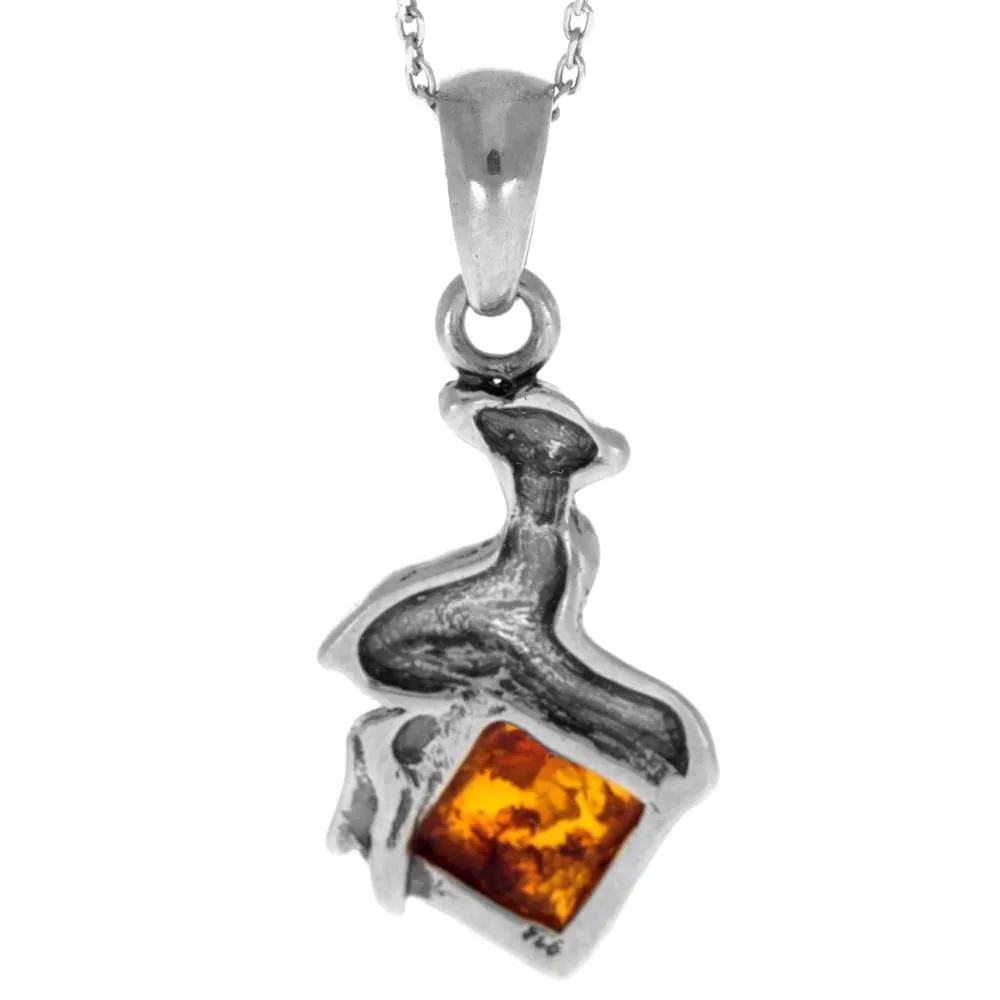 925 Sterling Silver & Genuine Baltic Amber Classic  Fawn Pendant - K218