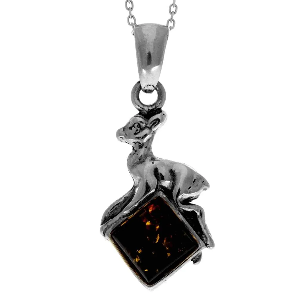 925 Sterling Silver & Genuine Baltic Amber Classic  Fawn Pendant - K218