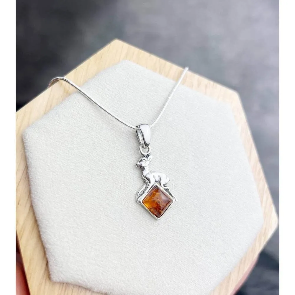 925 Sterling Silver & Genuine Baltic Amber Classic  Fawn Pendant - K218