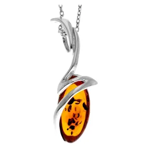 925 Sterling Silver & Genuine Baltic Amber  Modern Oval Pendant - GL226