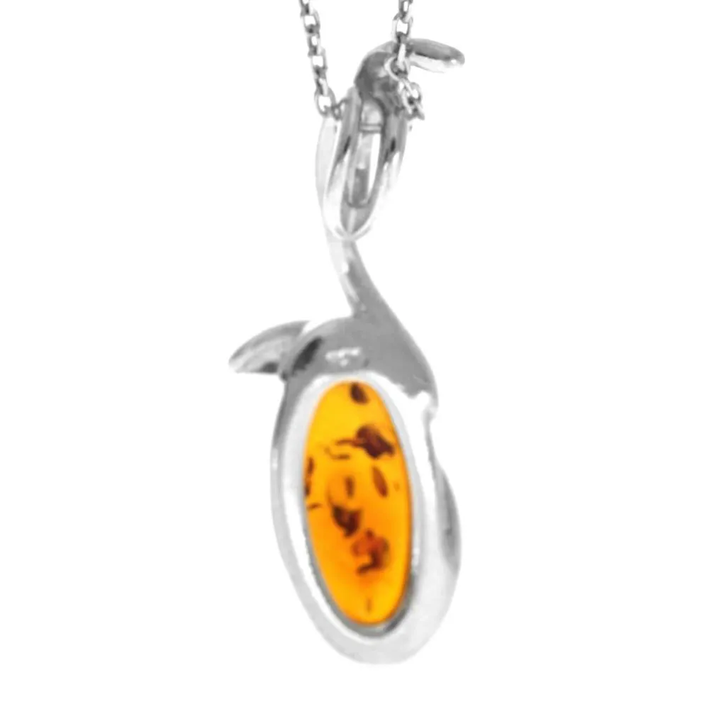 925 Sterling Silver & Genuine Baltic Amber  Modern Oval Pendant - GL226