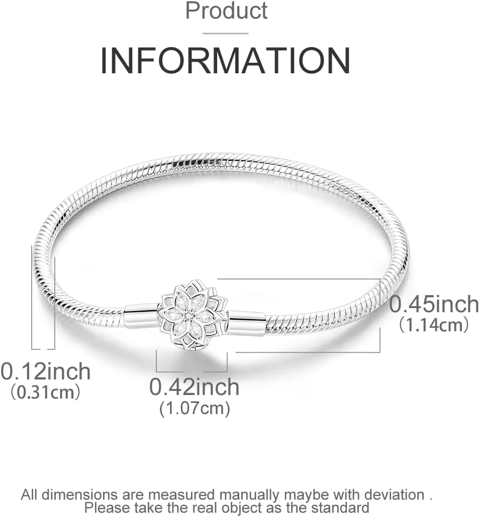 925 Sterling Silver Charm Bracelet for Women, Moon and Star Bracelets Butterfly Snake Bracelets fit Pandora Charm Beads Various Snake Charm Bracelets Size 6.7in-7.9in