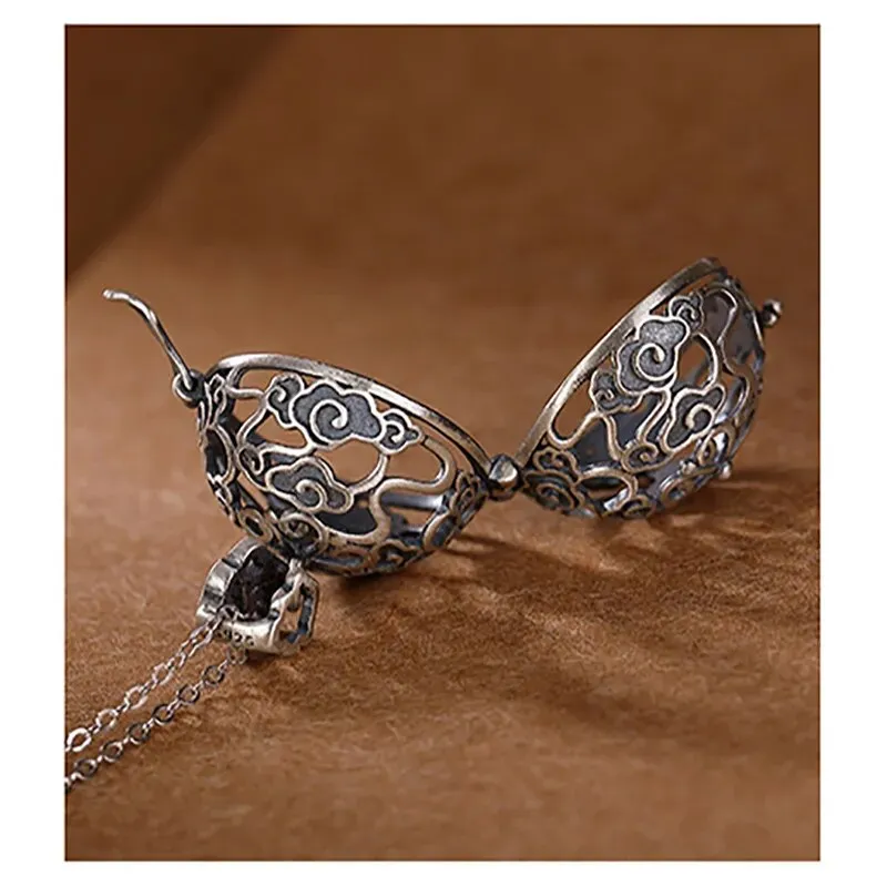 925 Sterling Silver Hollow Cage Pendant Filigree Ball Box Silver Clound Necklace Locket Pendants