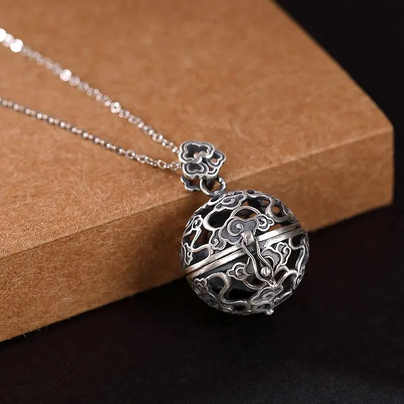 925 Sterling Silver Hollow Cage Pendant Filigree Ball Box Silver Clound Necklace Locket Pendants