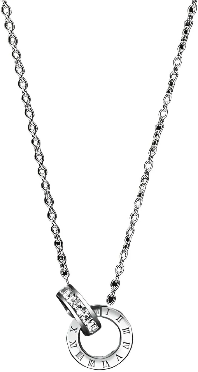925 Sterling Silver Interlocking Circles Necklace, Interlock Rings Necklace For Women, Silver Double Circles Linked Necklaces, Infinity Rings Necklace, Double Circles Interlocking Necklace