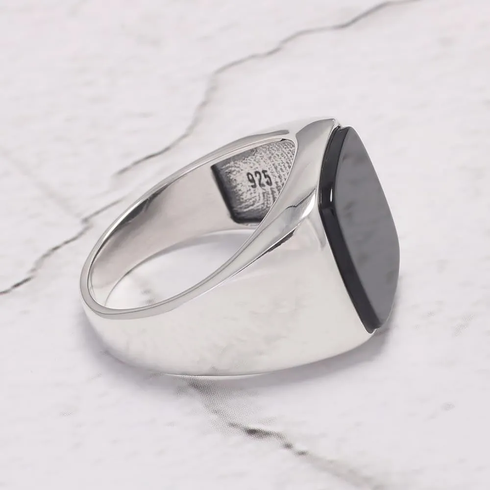 925 Sterling Silver Signet Rings for Men Black Onyx/Lapis Lazuli/Malachite Square Gemstone Turkish Ring Handmade Jeweley Size 7-13