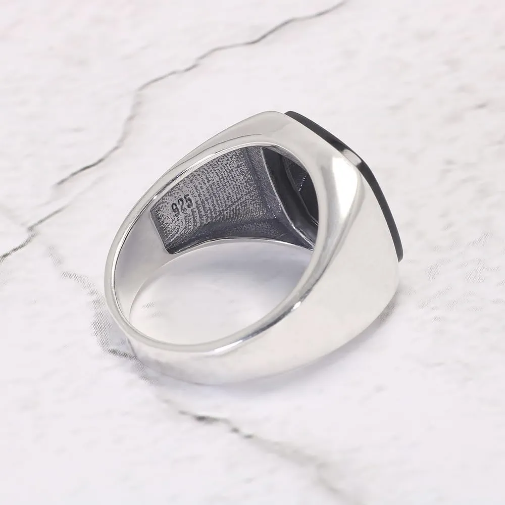 925 Sterling Silver Signet Rings for Men Black Onyx/Lapis Lazuli/Malachite Square Gemstone Turkish Ring Handmade Jeweley Size 7-13