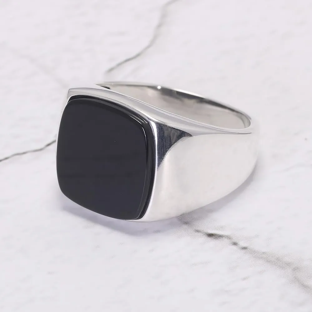 925 Sterling Silver Signet Rings for Men Black Onyx/Lapis Lazuli/Malachite Square Gemstone Turkish Ring Handmade Jeweley Size 7-13