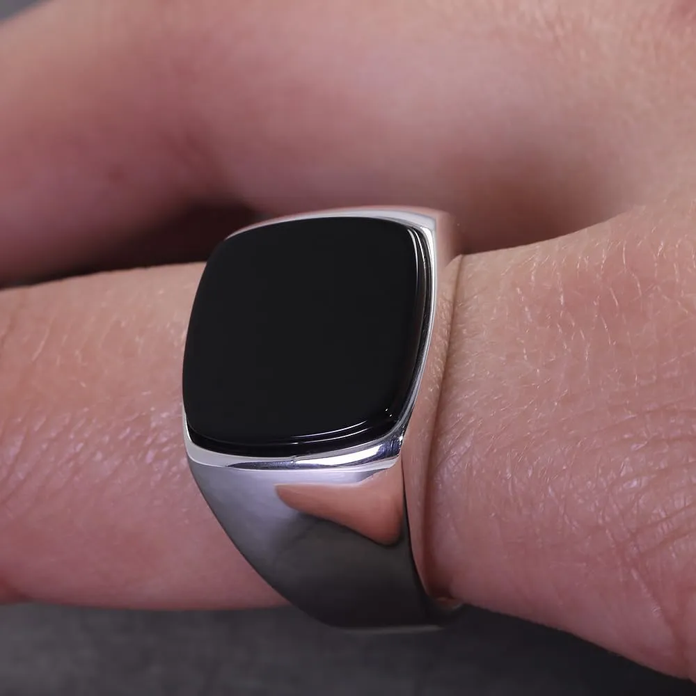 925 Sterling Silver Signet Rings for Men Black Onyx/Lapis Lazuli/Malachite Square Gemstone Turkish Ring Handmade Jeweley Size 7-13
