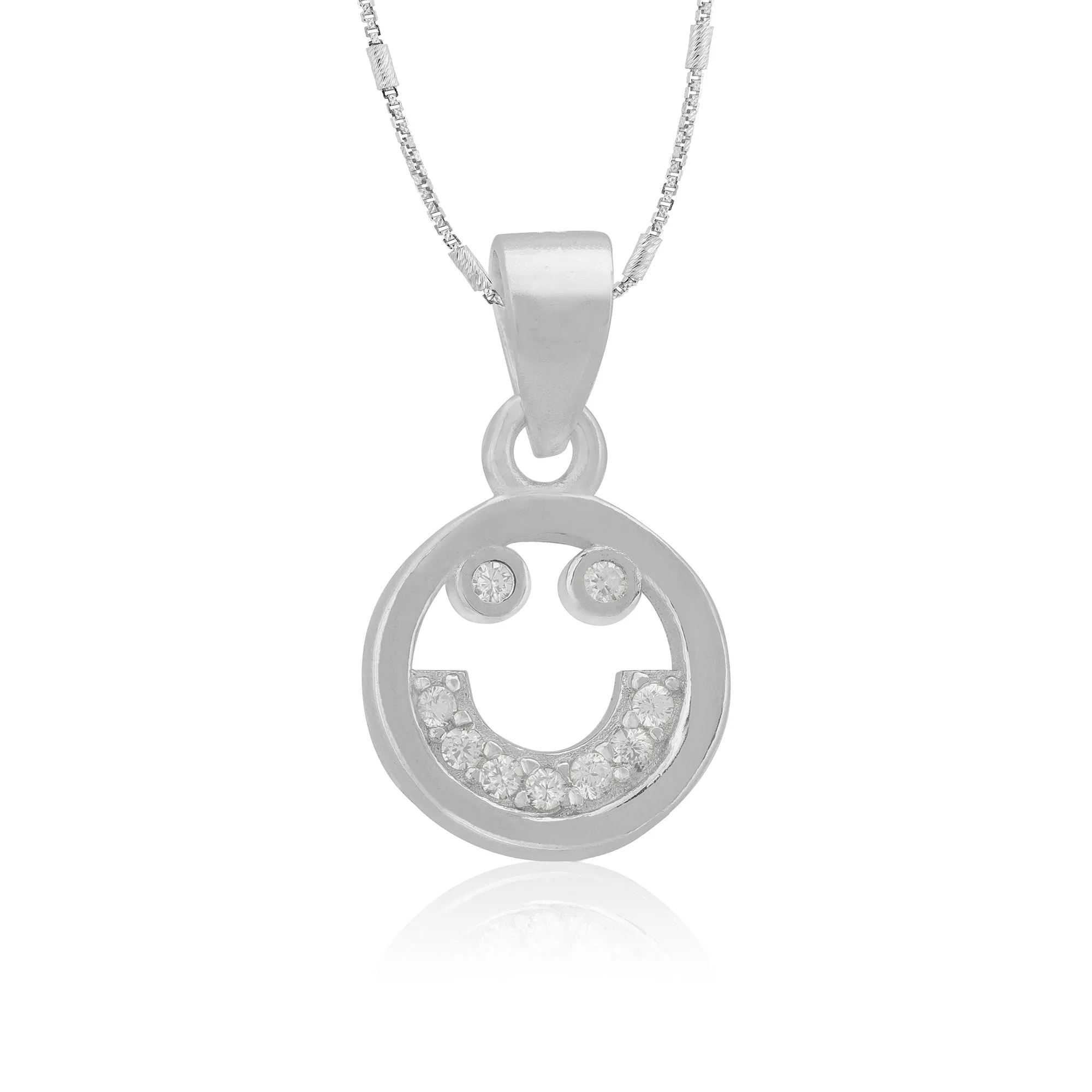925 Sterling Silver Smiley Emoji Rhodium Plated Pendants For Women