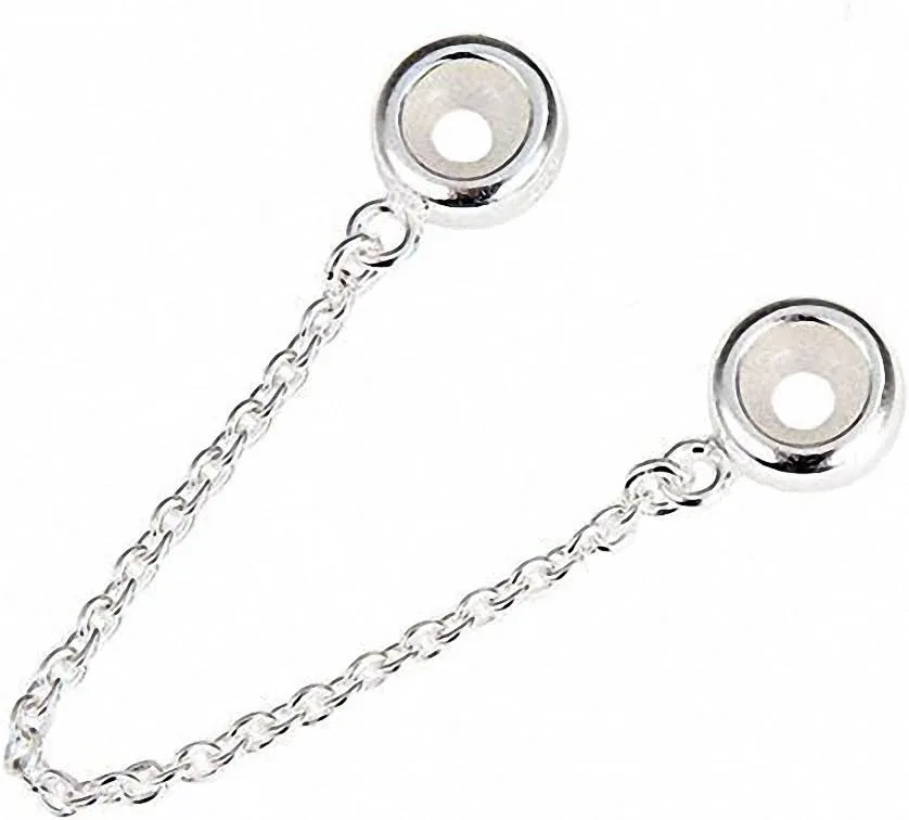 .925 Sterling Silver Stopper Safety Chain Bead Charm for Pandora European Charm Bracelets