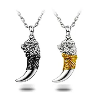 925 Sterling Silver Wolf Tooth Men's Pendant Necklaces