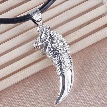 925 Sterling Silver Wolf Tooth Men's Pendant Necklaces