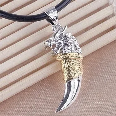 925 Sterling Silver Wolf Tooth Men's Pendant Necklaces