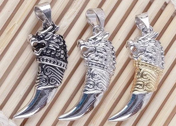 925 Sterling Silver Wolf Tooth Men's Pendant Necklaces
