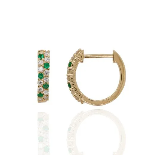 9ct Yellow Gold 0.11ct Emerald And Diamond Hoop Earrings
