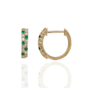 9ct Yellow Gold 0.11ct Emerald And Diamond Hoop Earrings