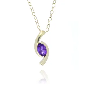 9ct Yellow Gold Oval Eye Amethyst Necklace