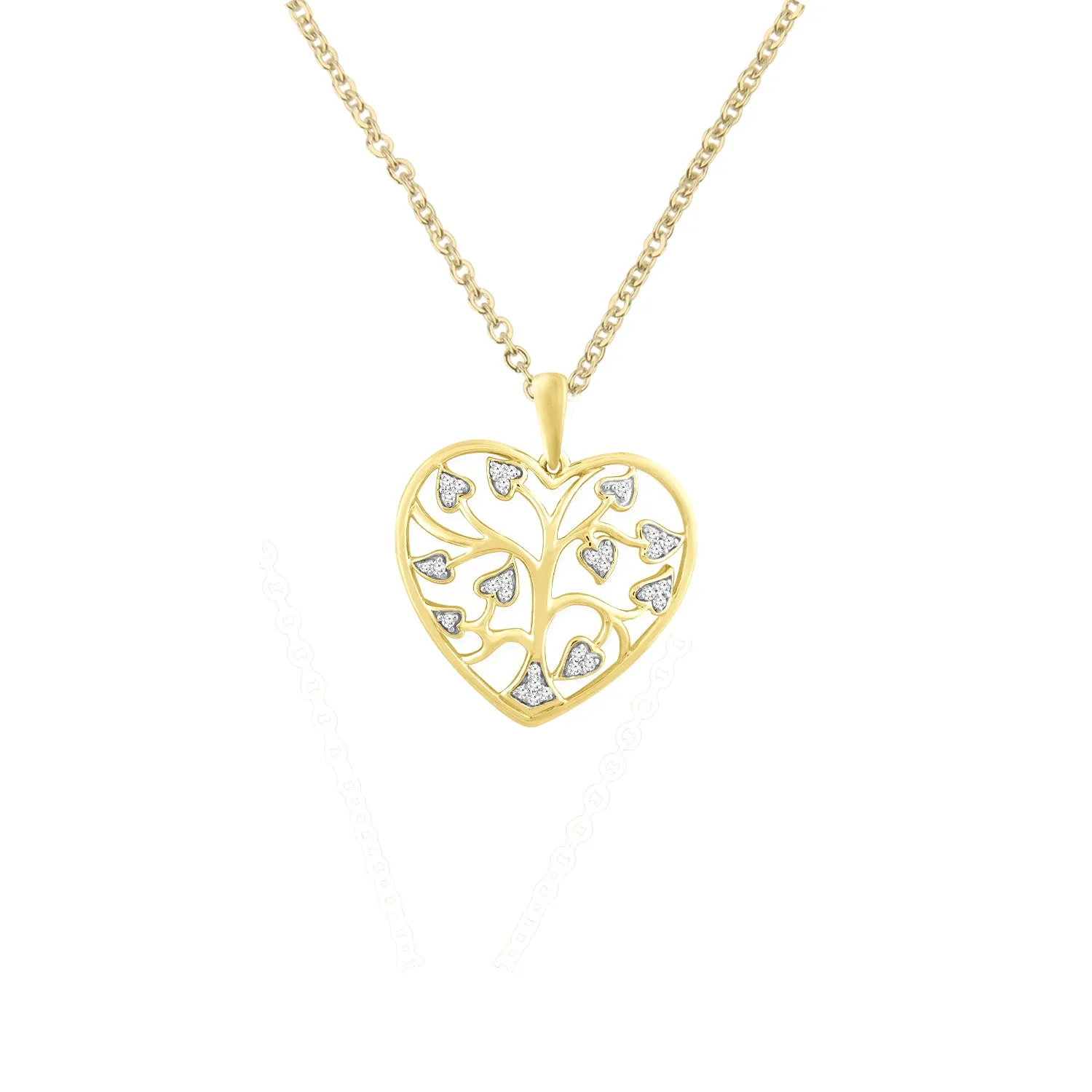 9K Yellow Gold Tdw. 0.10ct Diamond Tree Pendant - 20711030