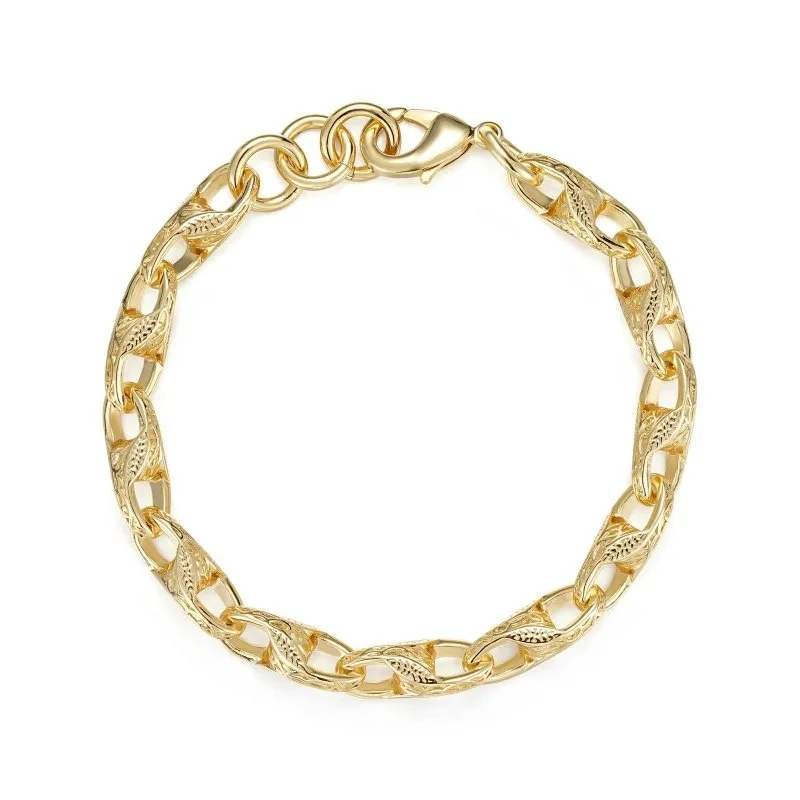 9mm Gold 3D Patterned Tulip Bracelet 8/9 Inch