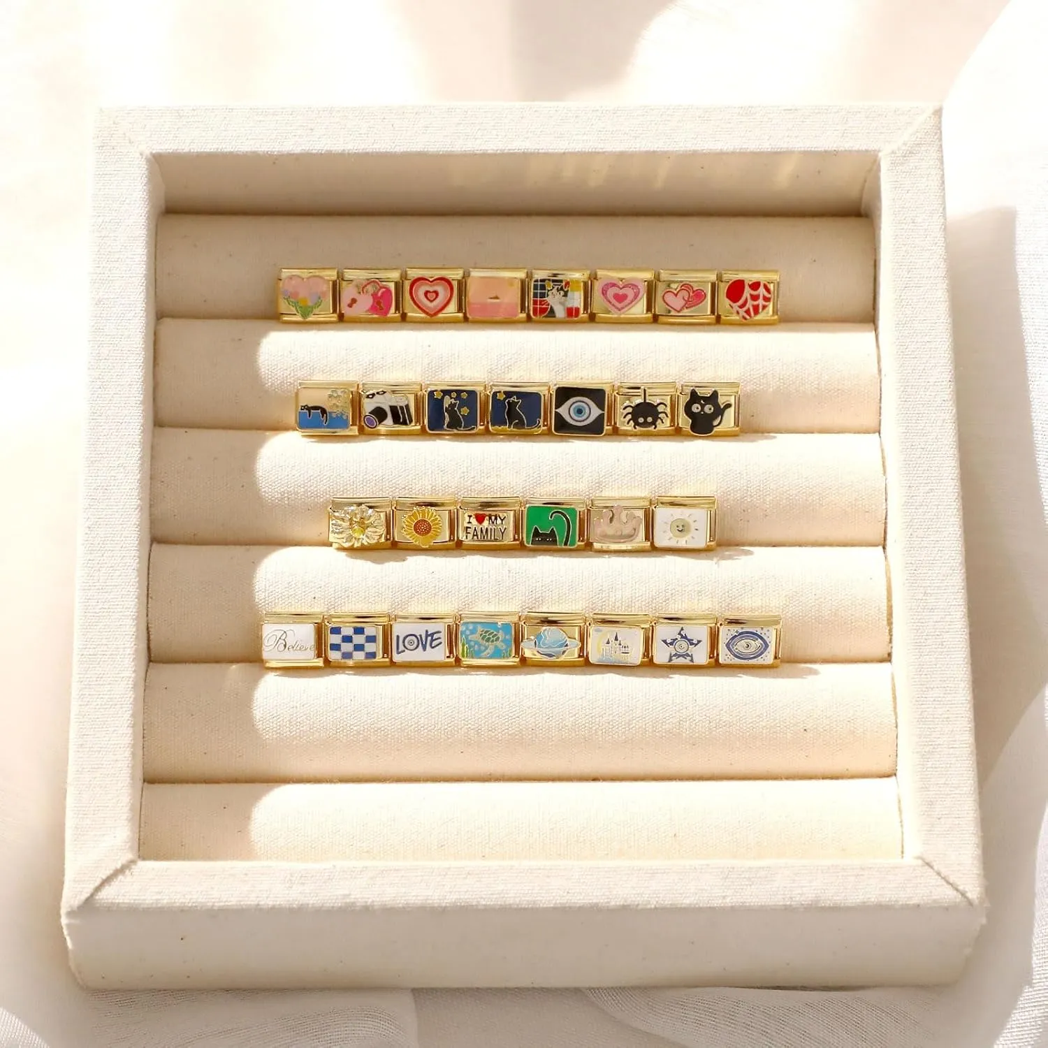 9mm Italian Charms, Gold Italian Charm Bracelet Link for Women, Handmade Bracelet DIY Module Italian Charm Necklaces Anklet Jewelry Gifts