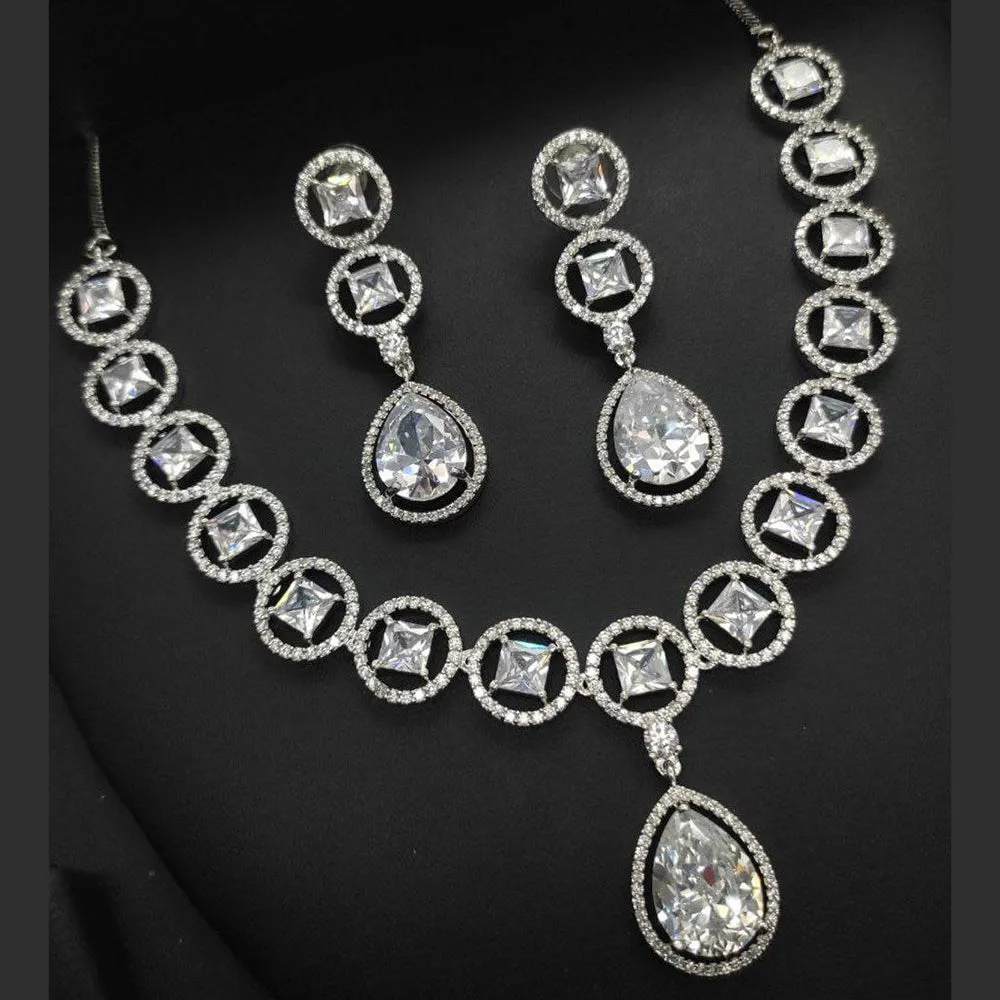 Aamrapali Silver Plated AD Necklace Set