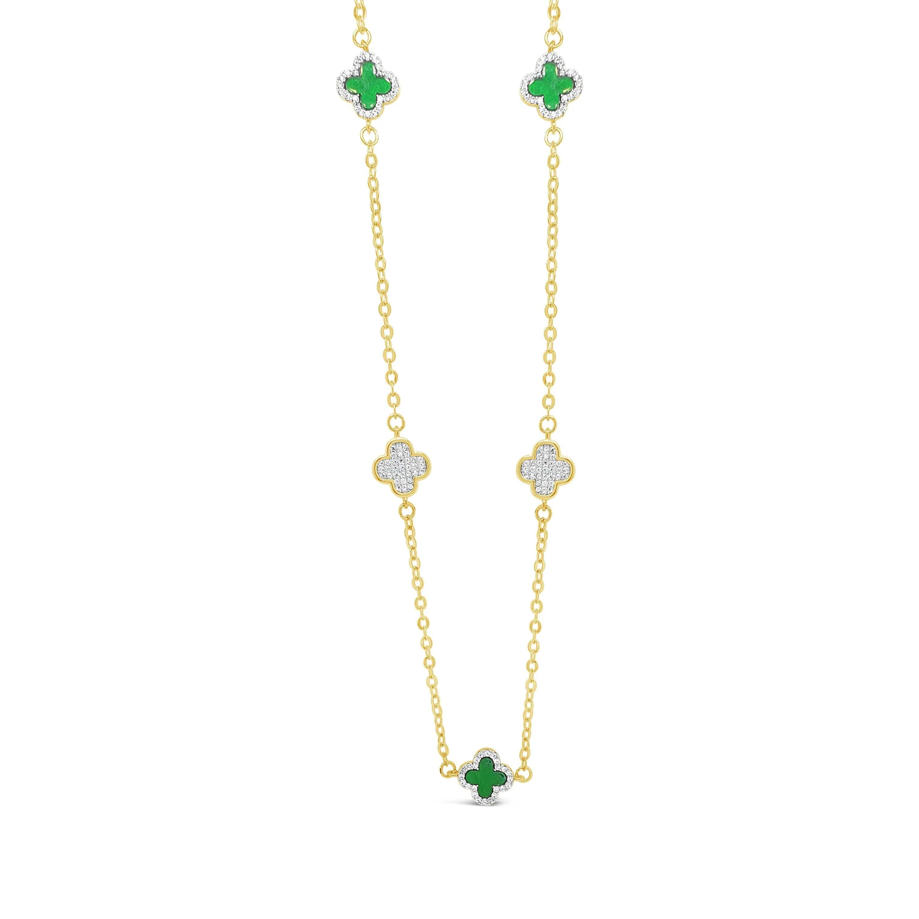 Absolute Gold Clover Short Length Necklace - Green