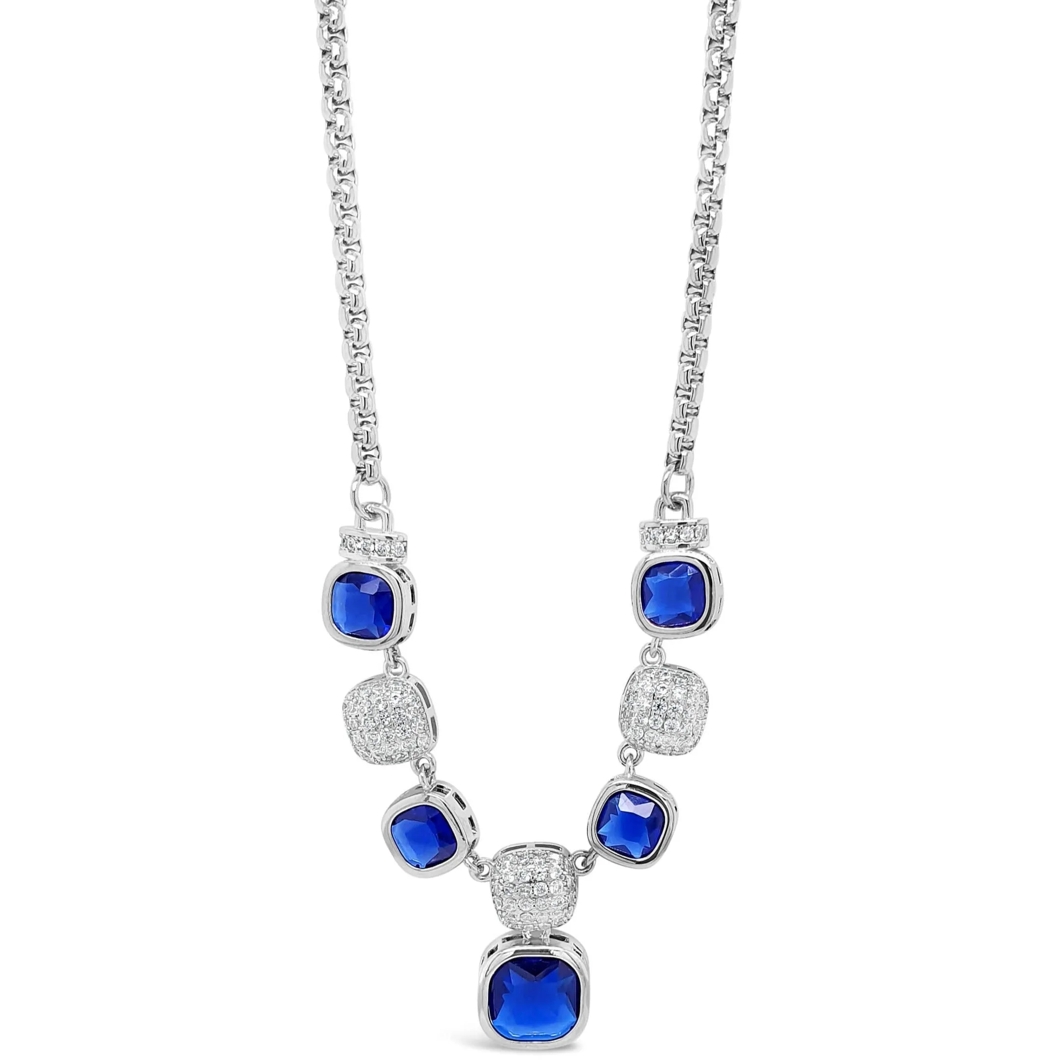 Absolute Silver Crystal & Midnight Blue Square Pendant Faceted Necklace