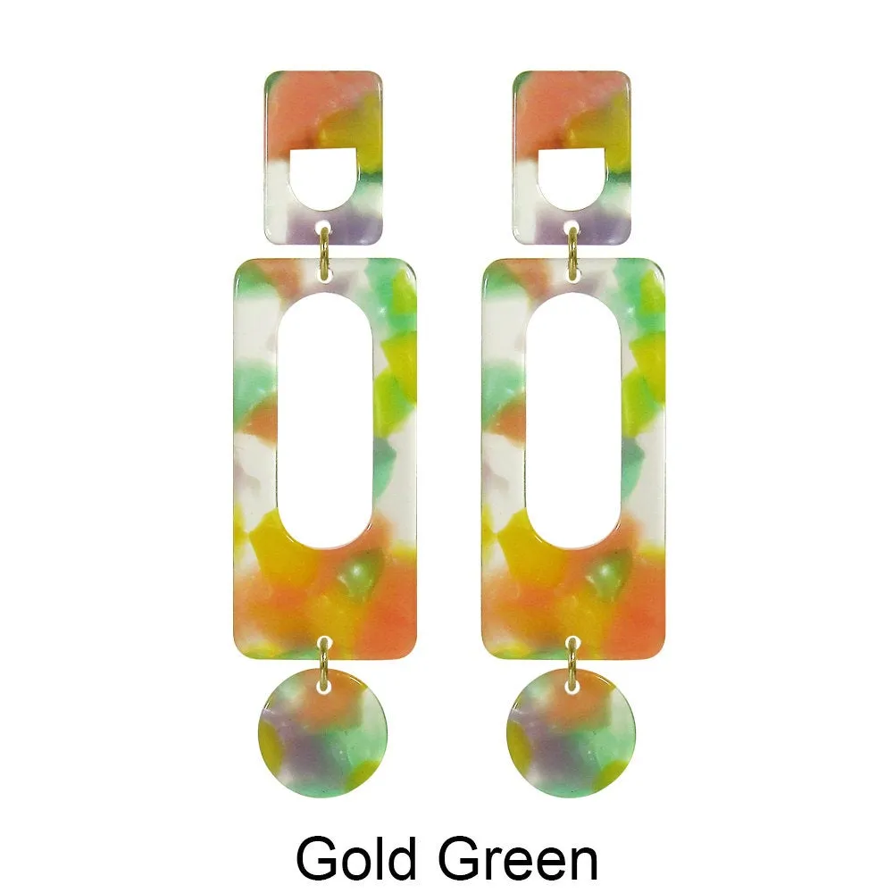 Acetate Resin Geometric Dangle Post Earrings