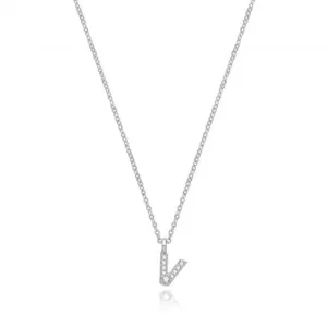 Acotis Silver Necklace Rhodium Plated Zirconia Initial G3395/V