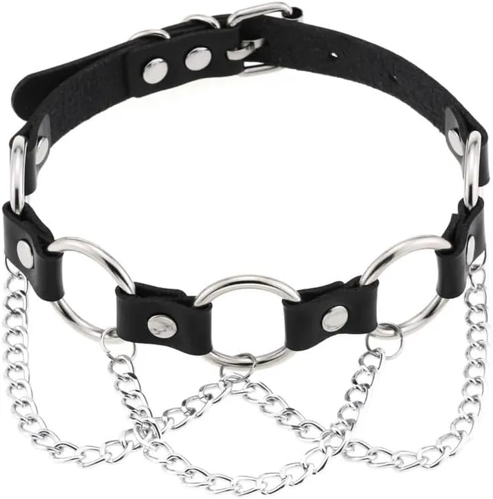 Adjustable Women Leather Choker Necklace Handmade Costume Cosplay Nightclub Punk Chain Neck Collar Choker