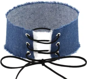 Adjustable Women Wide Denim Choker Necklace Handmade Costume Cosplay Nightclub Punk Neck Collar Choker