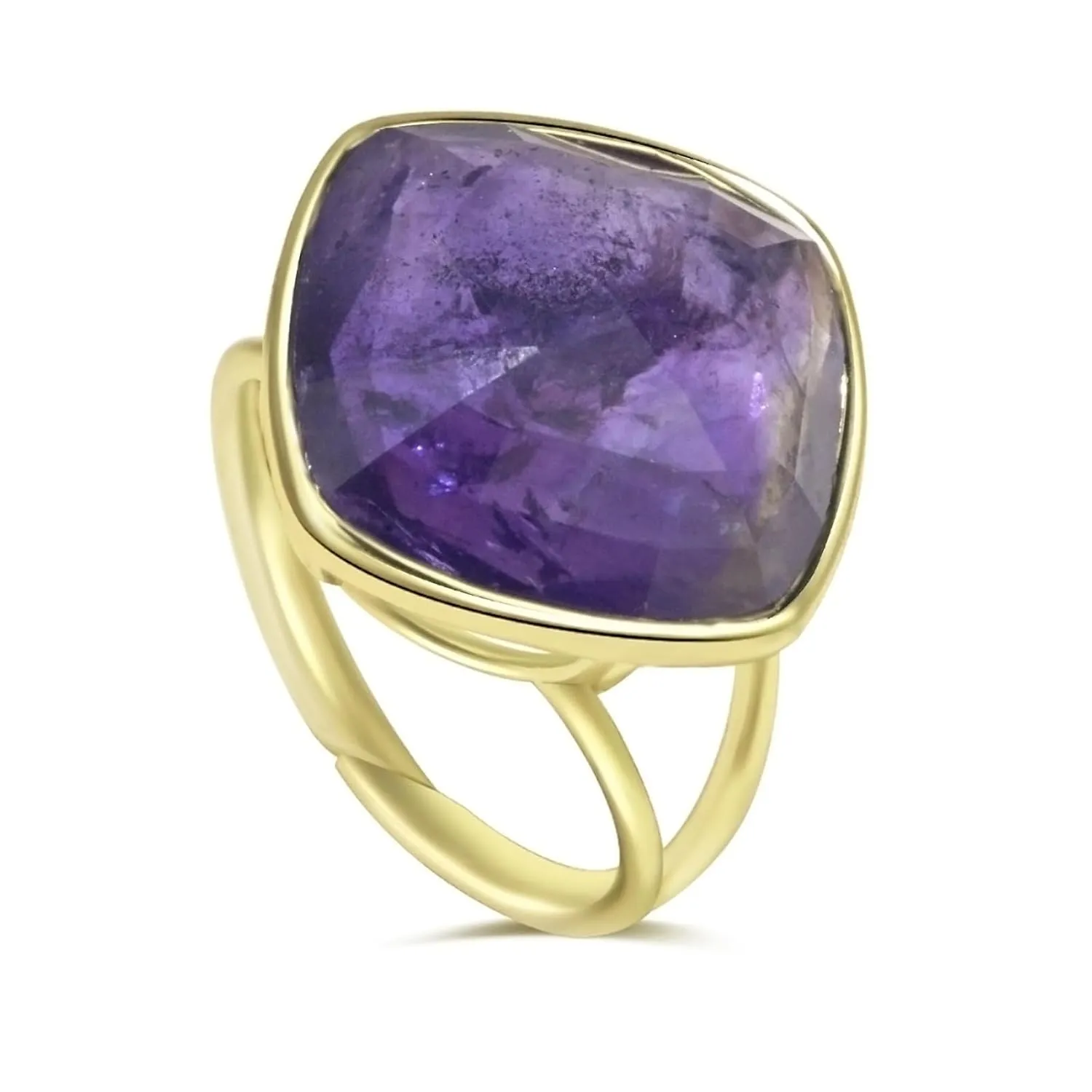 Amethyst Ring, Square Amethyst Crystal Ring for Women, February Birthstone Ring Adjustable Gold Purple Ring for Amethyst Jewelry (amethyst)