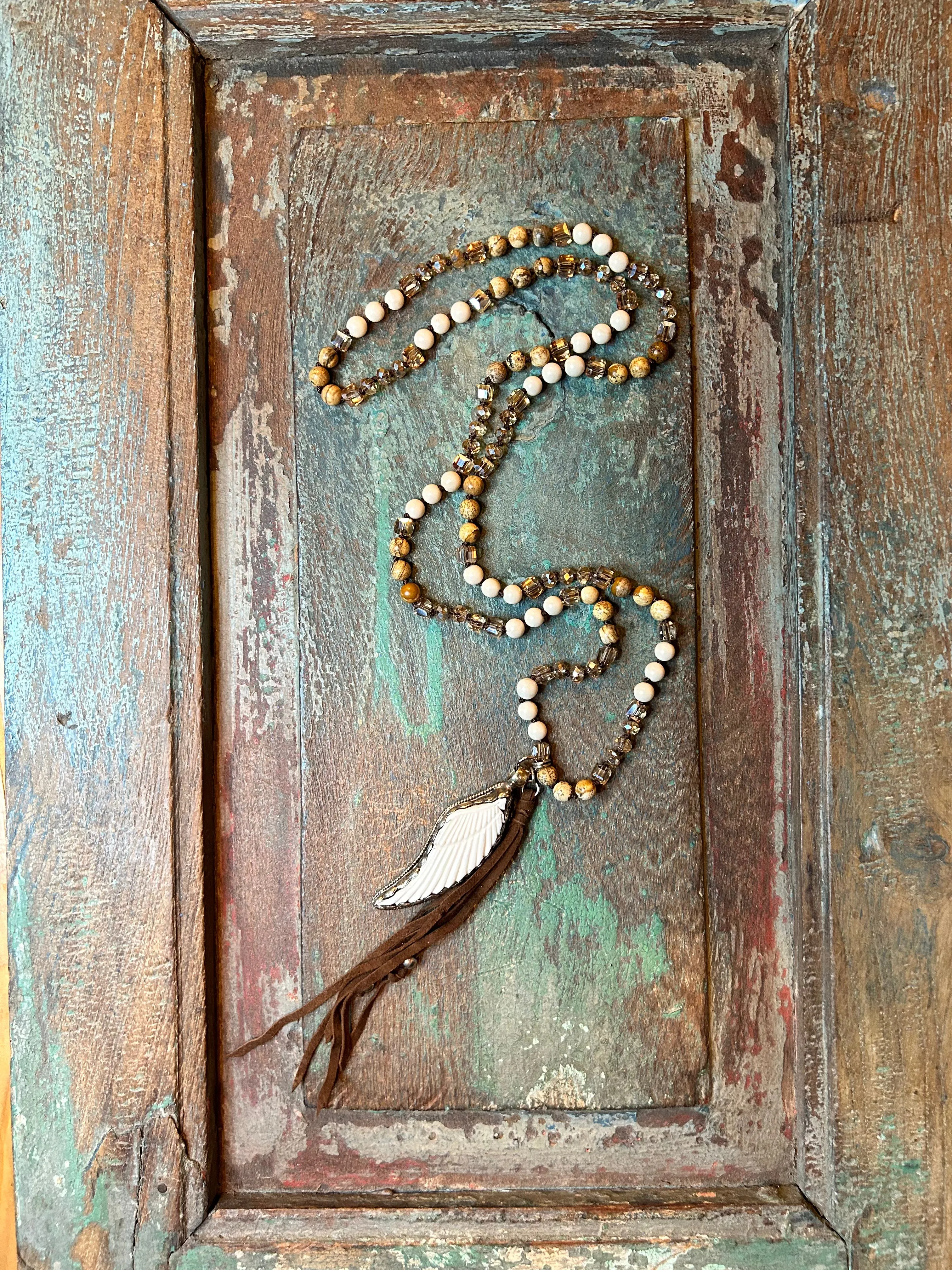 Angel Wing Stone and Crystal Necklace