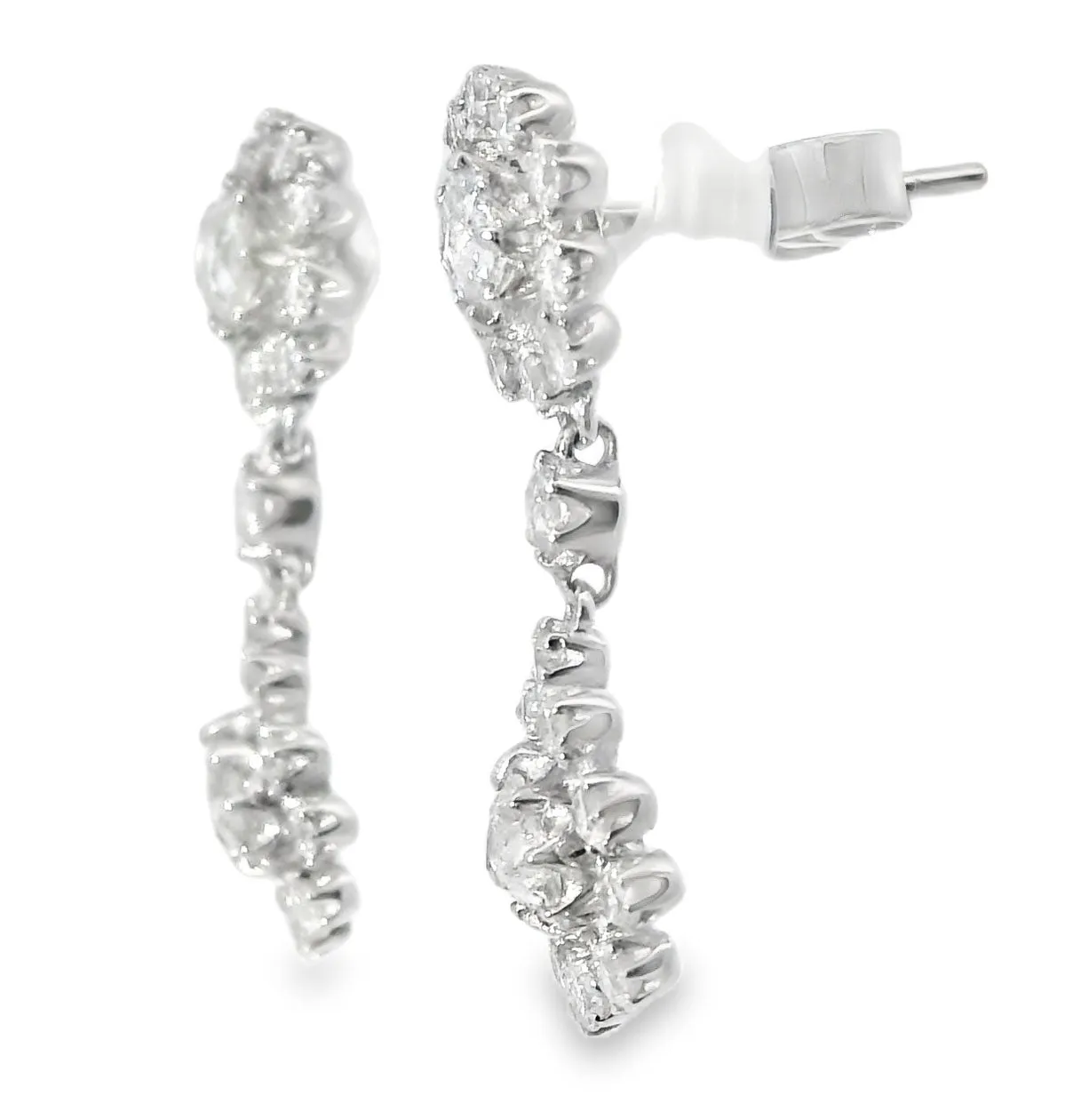 Antique 18K White Gold Rose Cut Old Miner Diamond Floral Drop Dangle Earrings