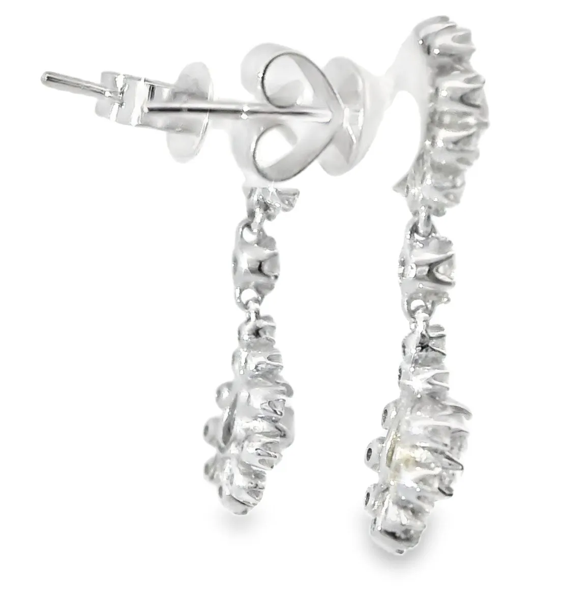 Antique 18K White Gold Rose Cut Old Miner Diamond Floral Drop Dangle Earrings