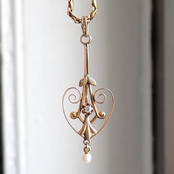 Antique Diamond & Pearl Lavalier Pendant