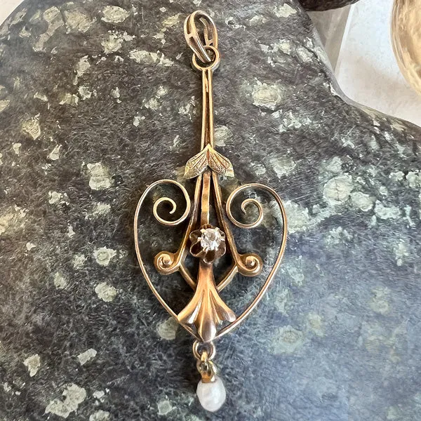 Antique Diamond & Pearl Lavalier Pendant