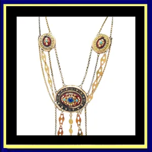 Antique Necklace Normandy France En Esclavage 18k Gold Enamel Paste (5140)