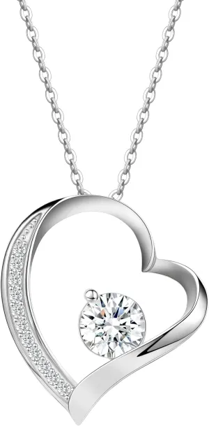 AOEDEJ Sterling Silver Heart Necklace for Women Sterling Silver Necklace Women Love Necklace for Girlfriend Heart Pendant Necklace for Mom