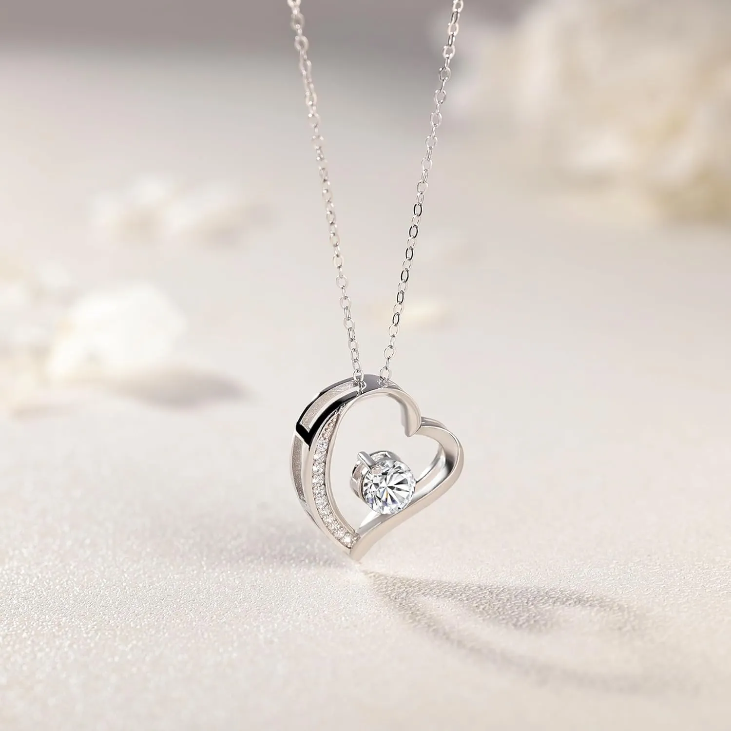 AOEDEJ Sterling Silver Heart Necklace for Women Sterling Silver Necklace Women Love Necklace for Girlfriend Heart Pendant Necklace for Mom