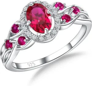 Aquamarine/Amethyst/Emerald/Sapphire/Ruby Engagement Ring for Women, 925 Sterling Silver Celtic Knot Ring Moissanite Inlaid Oval Shaped Birthstone Gemstone Cocktail Statement Rings