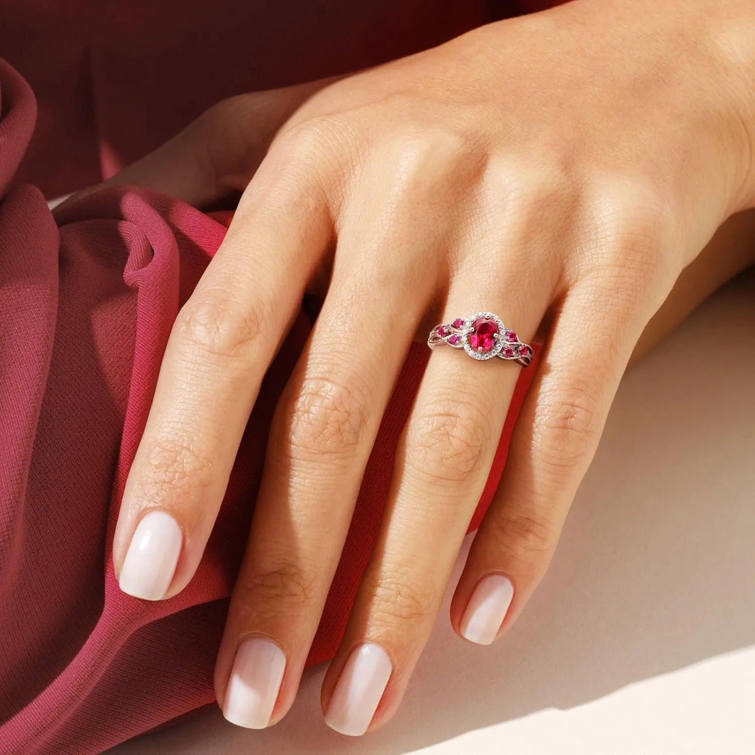 Aquamarine/Amethyst/Emerald/Sapphire/Ruby Engagement Ring for Women, 925 Sterling Silver Celtic Knot Ring Moissanite Inlaid Oval Shaped Birthstone Gemstone Cocktail Statement Rings