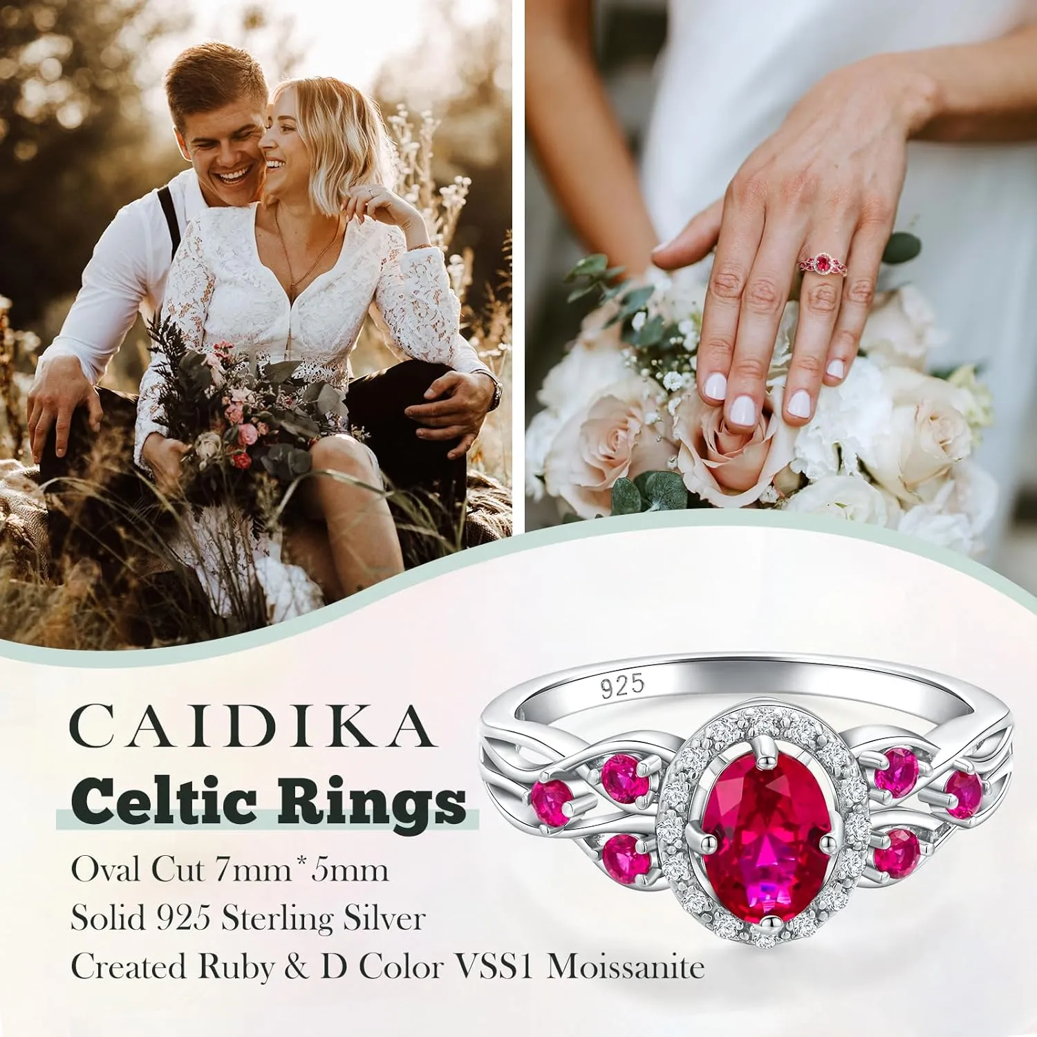 Aquamarine/Amethyst/Emerald/Sapphire/Ruby Engagement Ring for Women, 925 Sterling Silver Celtic Knot Ring Moissanite Inlaid Oval Shaped Birthstone Gemstone Cocktail Statement Rings